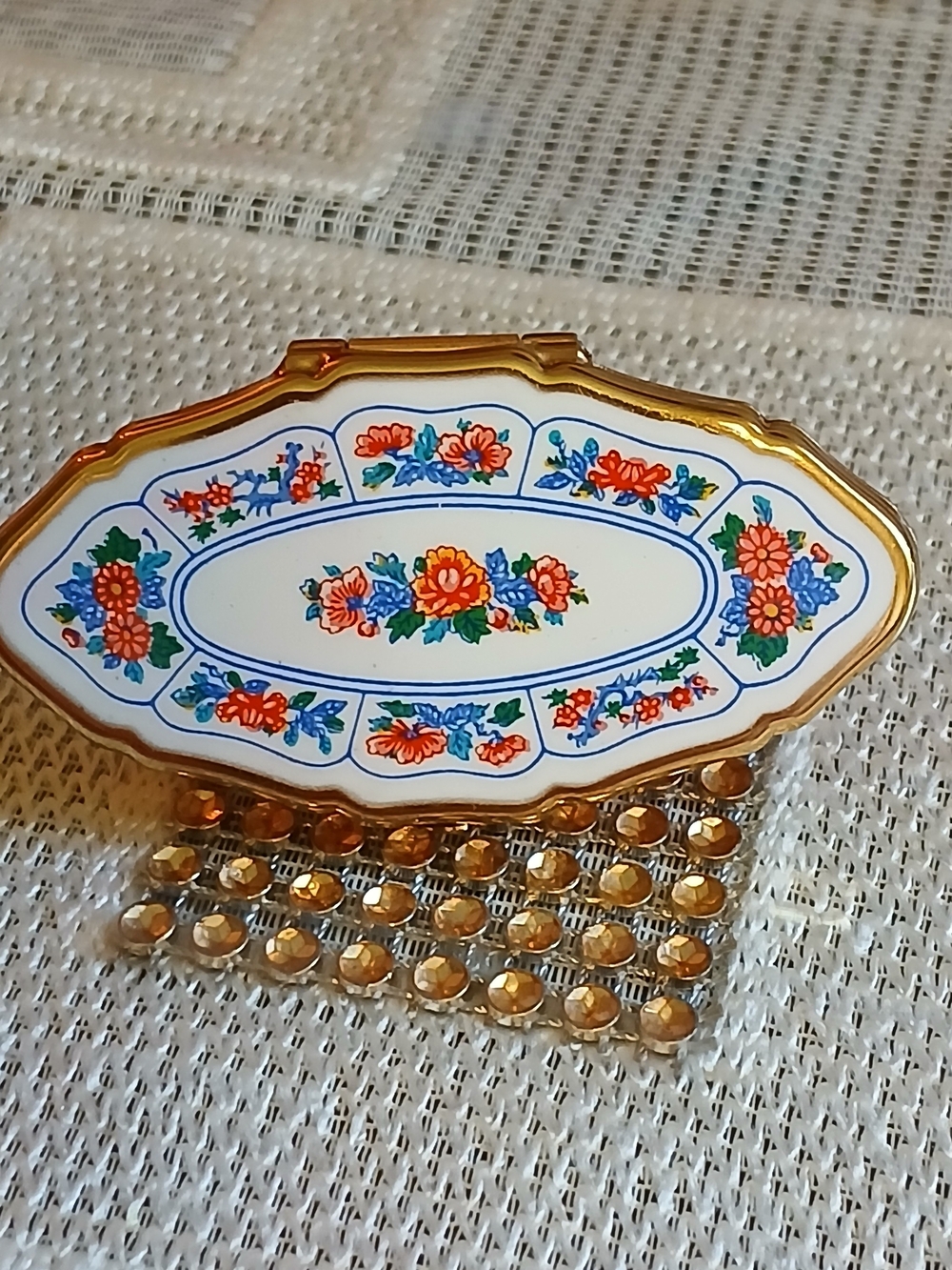 Stratton Vintage Lipstick Holder Mirror Goldtone Flowers, Made in England